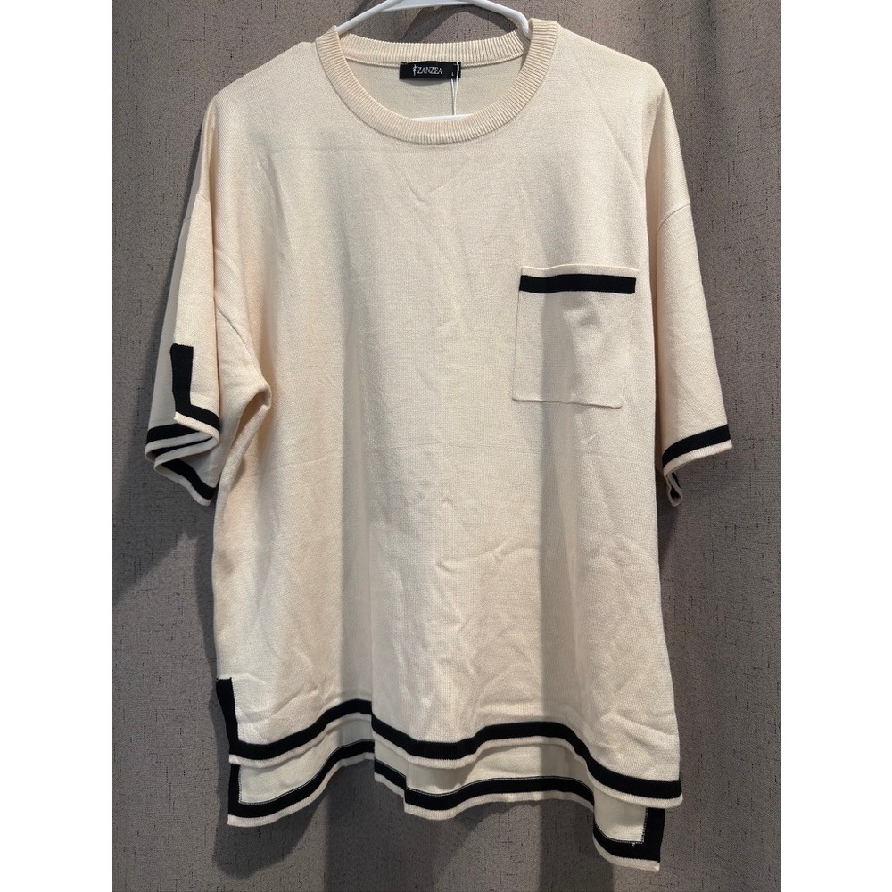 Zanzea Knit Shorts Set Womens Large Cream Black Stripe NWT Sporty - Picture 2 of 7
